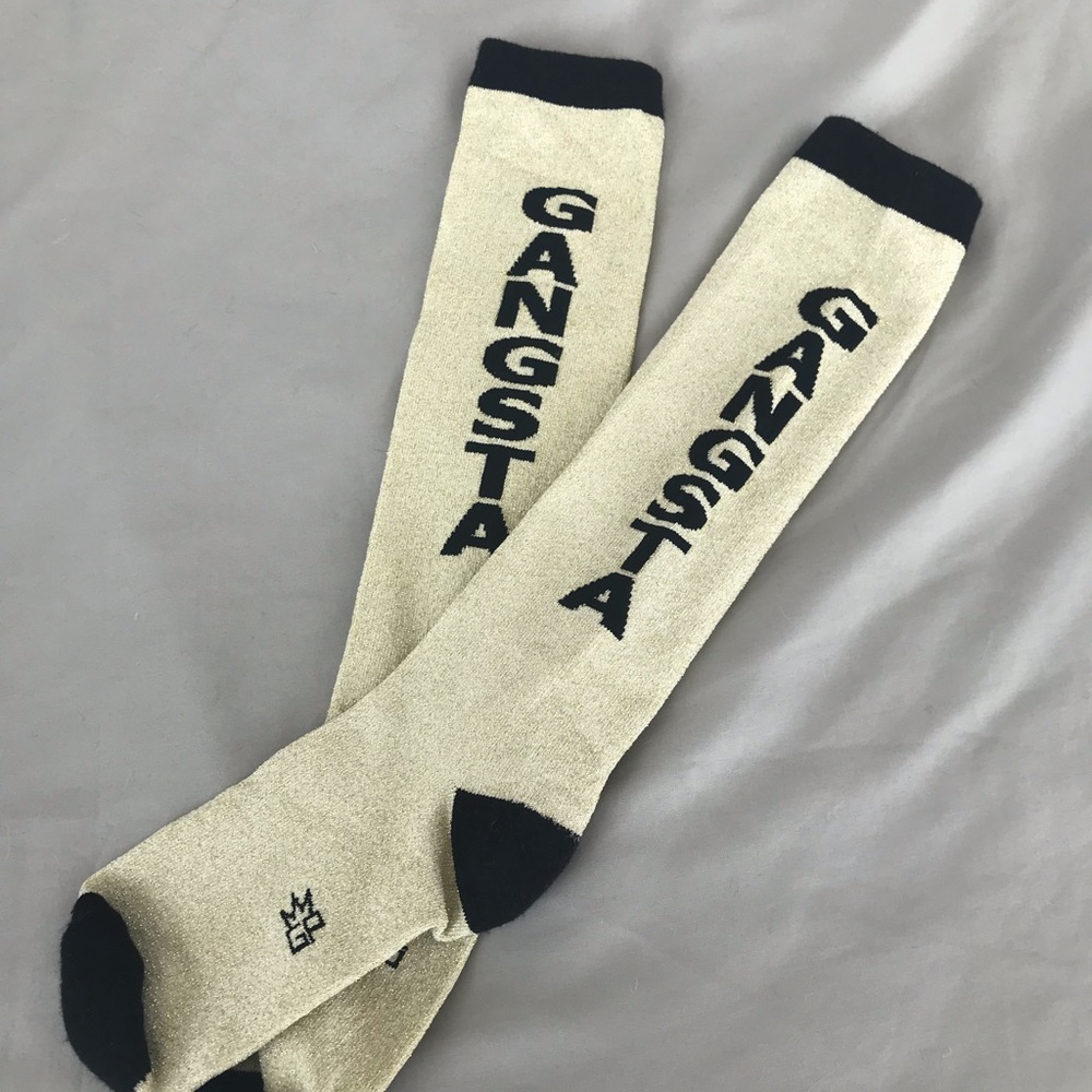 Metallic gold knee-high socks